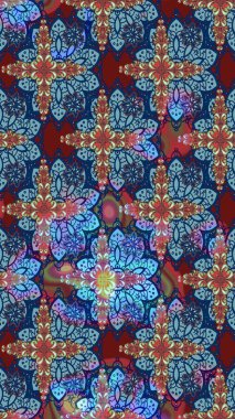 Yumuşak, bahar çiçekleri mavi ve kırmızı renklerde. Çiçek ve yapraklı karalama şeklinde Raster çiçek deseni. Raster illüstrasyonu.