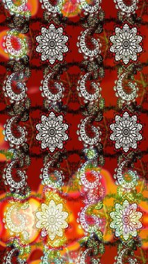 Modern çiçek arkaplanı. Halk tarzı. Parlak renkli çiçekleri ve kahverengi ve kırmızı renkte yaprakları olan harika bir çiçek deseni. Moda baskıları için zarif bir şablon.