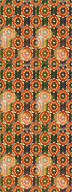 Çiçekli süslemeli, pürüzsüz bir desen. Süslü dantel iz sürücü. Duvar kâğıdı için altın süslü bir illüstrasyon. Kahverengi renkli geleneksel Arap dekoru. Doğu tarzında vintage tasarım ögesi.