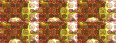 Modern çiçek arkaplanı. Parlak renkli çiçekleri ve kahverengi ve bej renklerinde yaprakları olan şaşırtıcı, pürüzsüz çiçek deseni. Moda baskıları için zarif bir şablon. Halk stili.