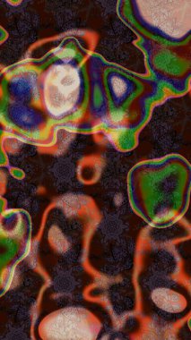 Tekstil için suluboya eskiz deseni. El çizimi çiçek çizimi deseni (fayans). Şirin çiçekleri, desenleri, kahverengi, yeşil ve gri renkleri olan renkli çizim deseni.