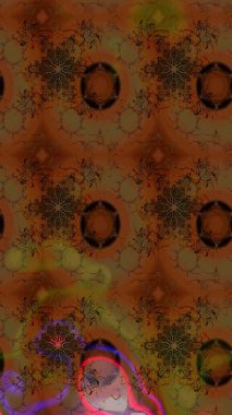 Raster illüstrasyonu. 3D çiçekler, eskiz. Kahverengi ve mor renklerde.