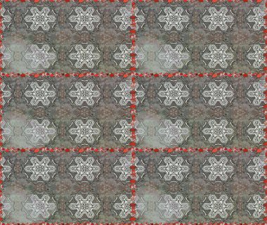 Raster illüstrasyonu. Gri ve kahverengi renkli çiçekler. El çizimi çiçekleri olan soyut, pürüzsüz desen.