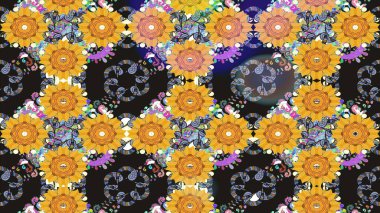 Tropik çiçek desenleri. Raster illüstrasyonu. Gri renkli çiçekler.