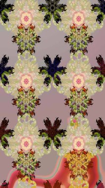 Raster illüstrasyonu. Kumaş, duvar kağıdı ve kağıt üzerine baskı yapmak için gelişen arka plan. Eski usul küçük çiçekli şirin bir eskiz deseni. Moda arka planında parlak buketler.