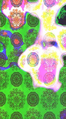 Raster illüstrasyonu. Yeşil renkli çiçekler. Küçük çiçekte sevimli çiçek deseni var..