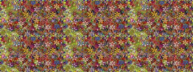 Kahverengi ve yeşil renklerde etnik çiçeklerle kusursuz bir desen. Raster Çiçek İllüstrasyon Şirin Tekstil.