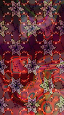 Klasik taslak çizimi. Çiçeksel kahverengi ve kırmızı çizim deseni. Raster Yumuşak kumaş deseni. Raster çiçek izi..