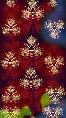 Modern çiçek arkaplanı. Moda baskıları için zarif bir şablon. Parlak renkli çiçekli ve kırmızı yapraklı harika bir çiçek deseni. Halk stili.