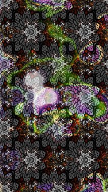 Gri renkli Asya tekstili. Raster illüstrasyonu. Çiçek desenini çiz.