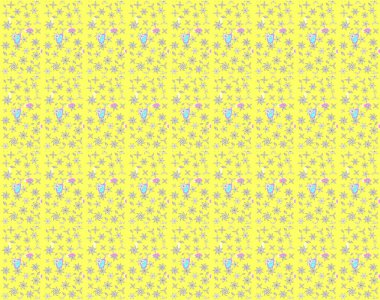 Raster deseni. Bahar çiçekleri dallı desen, sarı renkler çiçekli siluet.