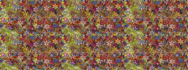 Kahverengi ve yeşil renklerde etnik çiçeklerle kusursuz bir desen. Raster Çiçek İllüstrasyon Şirin Tekstil.