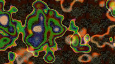 Raster illüstrasyonu. Çiçek desenli çizim. Kahverengi ve yeşil renkli Asyalı tekstil.