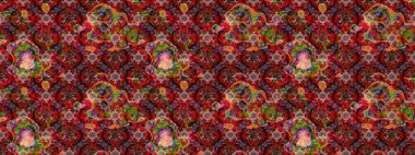 Asya tekstil tarzında. Çiçek desenli çizim. Renkli Bahar Teması eskiz kalıbı. Düz Çiçek Elementleri Tasarımı. Renkli çiçekler. Raster illüstrasyonu.