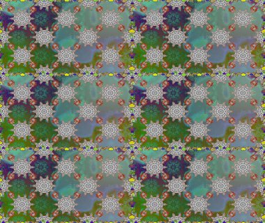 Raster hisseleri. Çiçekler yeşile ve griye. Suluboya, elle çizilmiş. Kusursuz arkaplan deseni.