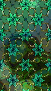 Kabile sanatı boho baskısı, klasik çiçek arkaplanı. Arkaplan dokusu, duvar kağıdı, yeşil renkli çiçek teması. Soyut etnik raster çizim kalıbı.