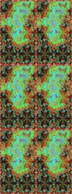 Barok tarzında altın çiçek süsü. Damask arkaplanı tekerrür ediyor. Antika altın tekrarlanabilir duvar kağıdı. Yeşil renkte altın element.