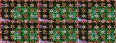 Raster illüstrasyonu. Patlayan çiçekler soyut olarak yerleştirilmiş. Gri ve yeşil renklerde bahar çiçekleri. Raster deseni.