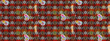 Çiçek desenli çizim. Renkli Bahar Teması eskiz kalıbı. Düz Çiçek Elementleri Tasarımı. Raster illüstrasyonu. Asya tekstil tarzında. Güzel kumaş deseni.