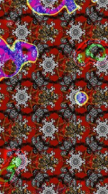 Raster illüstrasyonundaki çiçek desenli çizim. Güzel kumaş deseni. Gri, kırmızı ve kahverengi renklerde. Raster illüstrasyonu.