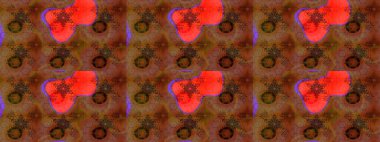 Küçük çiçekte hoş bir çiçek deseni var. Çiçeksel elementlerle süslenmiş zarif raster dokusu. Parlak çiçekli kahverengi ve kırmızı renkler üzerine soyut çizim deseni.