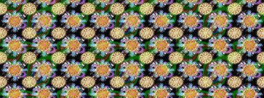 Raster. Siyah renkte güzel çiçekler, suluboya desenli eskiz deseni, duvar kağıdı, kart veya kumaş için fayanslı..