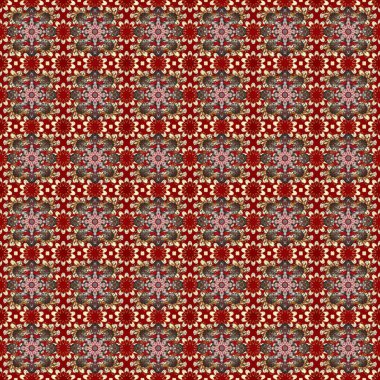 Barok tarzında altın çiçekli süs. Kırmızı, kahverengi ve bej renklerde altın bir element. Damask arkaplanı. Altın çiçekli, pürüzsüz desen.