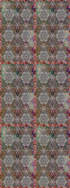 Raster illüstrasyonu. Kusursuz çiçek deseni. Gri ve kahverengi renkli Asya tekstili.