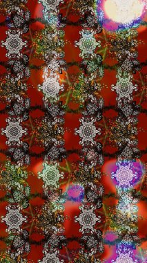 Kahverengi ve gri renklerde. Raster illüstrasyonu. Raster illüstrasyonundaki çiçek desenli çizim. Güzel kumaş deseni.