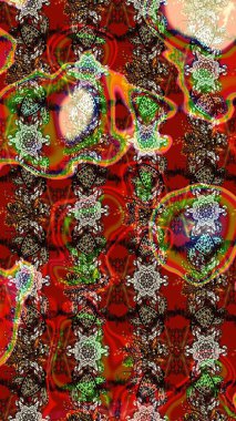 Raster illüstrasyonu. Suluboya çiçekli çiçek deseni. Kahverengi, kırmızı ve nötr renklerde güzel tekstil.