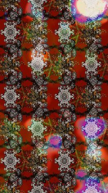 Kahverengi ve gri renklerde. Raster illüstrasyonu. Raster illüstrasyonundaki çiçek desenli çizim. Güzel kumaş deseni.