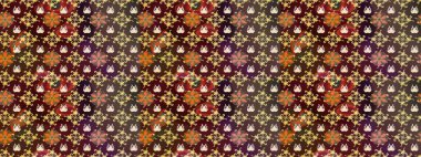 Raster illüstrasyonu. Suluboya çiçekli çiçek deseni. Kahverengi renkli güzel tekstil.