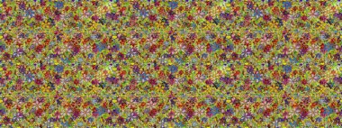 Raster illüstrasyonu. Yaprak ve çiçeklerin suluboya resmi, yeşil ve kahverengi renklerde pürüzsüz desen. Yeşil ve kahverengi renklerde bahar çiçekleri..