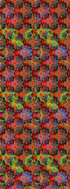 Güzel, parlak, pürüzsüz kumaş, tuval. Desen, çizim, çiçek sınırı. Eski moda arka plan. Çiçek çelengi. Raster illüstrasyonu. Kıvırcık, parlak örgü.