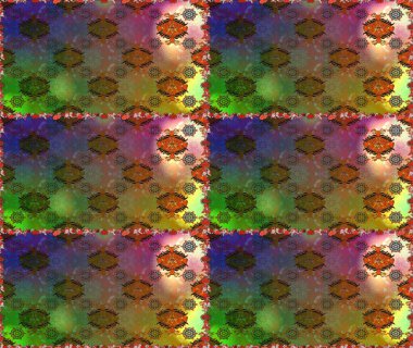 Raster deseni. Bahar çiçekleri dallı desen, kahverengi ve çiçek siluetiyle yeşil renkler.