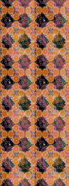 Turuncu renkli çiçekler. Asya tekstil tarzında. Çiçek desenli çizim. Raster illüstrasyonu. Raster illüstrasyonu.