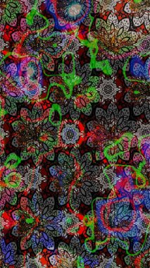 Desen, çizim, çiçek sınırı. Çiçek çelengi. Kıvırcık, parlak örgü. Güzel, parlak, pürüzsüz kumaş, tuval. Eski moda arka plan. Raster illüstrasyonu.