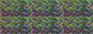 Elle boyanmış suluboya, dikişsiz çiçekler ve bitkiler. Yeşil ve mavi renkte çiçekler.