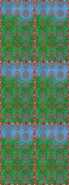 Yeşil ve mavi renkte güzel bir tekstil. Raster illüstrasyonu. Çiçeklerle suluboya desenleri.