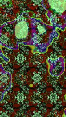 Raster illüstrasyonu. Raster illüstrasyonu. Eskiz tarzı yeşil ve kahverengi renkler. Şirin karalamalı çiçek desenli çizim. El yapımı çiçek ve bitki koleksiyonu.