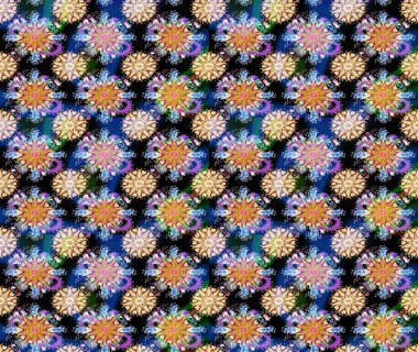 Mavi renkli çiçekler. Raster illüstrasyonunda çiçek deseni çizimi.