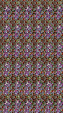 Kumaş, tekstil, duvar kağıdı baskısı için. Eskiz geçmişi. Renkli desenli eskiz deseni, gri çiçekler ve dekoratif elementlerle. Eski usul. Raster illüstrasyonu.