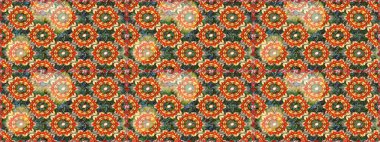 İslam tasarımı. Turuncu renklerde altın desenli, altın elementli. Çiçek kiremitleri. Raster altın tekstil baskısı. Kusursuz desenli oryantal süs.