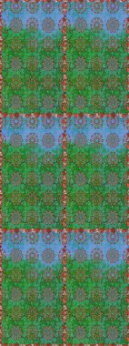 Yeşil ve mavi renkte güzel bir tekstil. Raster illüstrasyonu. Çiçeklerle suluboya desenleri.