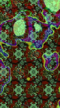 Raster illüstrasyonu. Raster illüstrasyonu. Eskiz tarzı yeşil ve kahverengi renkler. Şirin karalamalı çiçek desenli çizim. El yapımı çiçek ve bitki koleksiyonu.