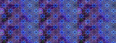 Çiçek süslemeli çizim deseni. Mor renkli çiçekler. Raster illüstrasyonu.