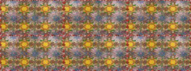 Patlayan çiçekler soyut olarak yerleştirilmiş. Raster deseni. Kahverengi renklerde bahar çiçekleri. Raster illüstrasyonu.