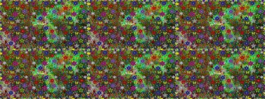 Tekrarlayan çiçek arkaplanı, zarif yeşil ve kahverengi çiçek duvar kağıdı. Çiçek desenleri yeşil ve kahverengi renklerde, el yapımı papatyalar, papatyalar.