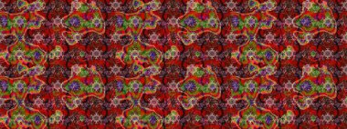 Çiçek desenli çizim. Raster illüstrasyonu. Asya tekstil tarzında. Renkli çiçekler. Raster illüstrasyonu.