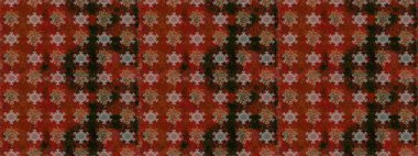 Raster seamless pattern with hand drawn doodle flowers. Cute floral background for textile, fabric, wrapping, scrapbooking. Childish design. On brown and red backdrop.